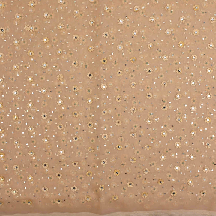 Pale Peach Sequined Embroidery Organza Fabric