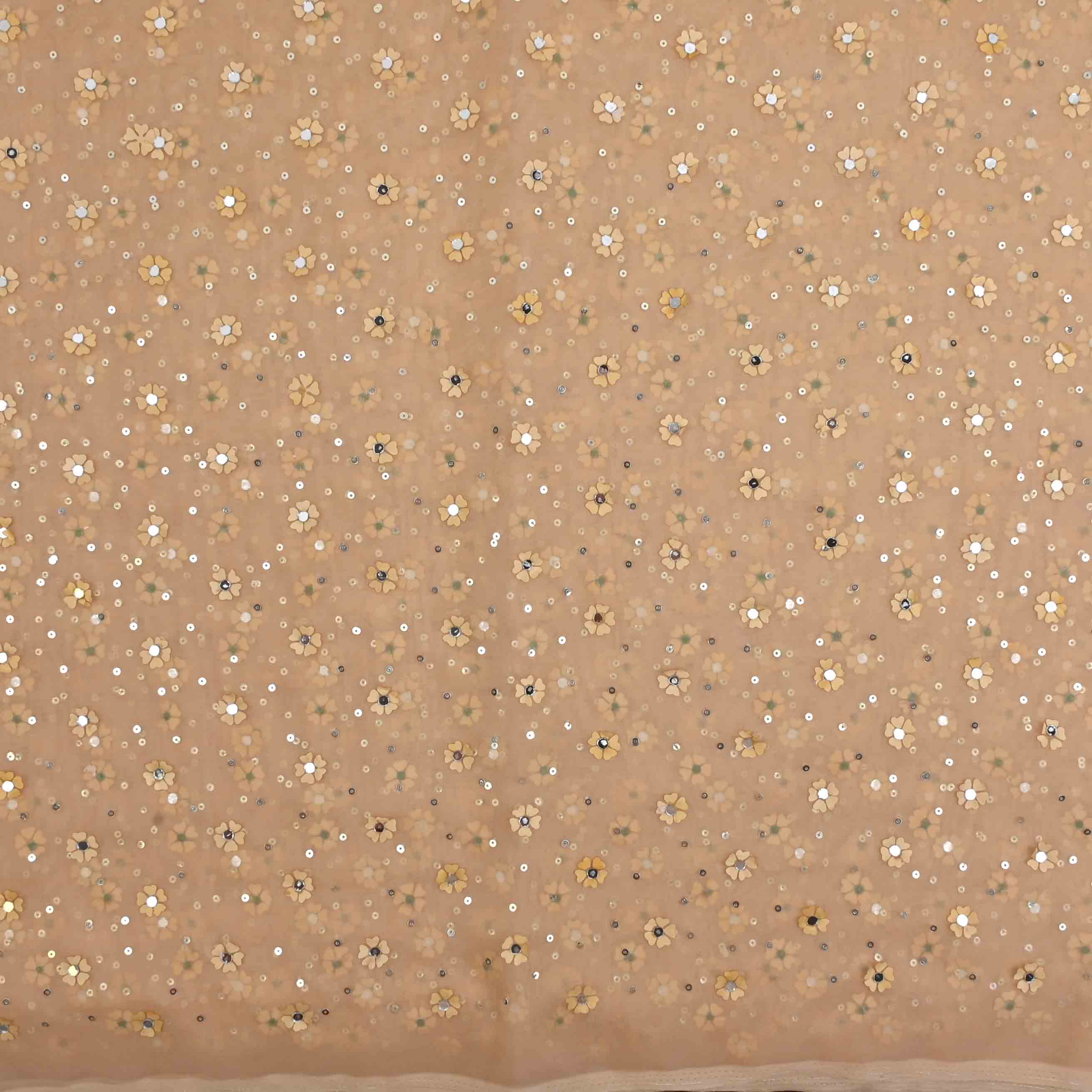 Pale Peach Sequined Embroidery Organza Fabric