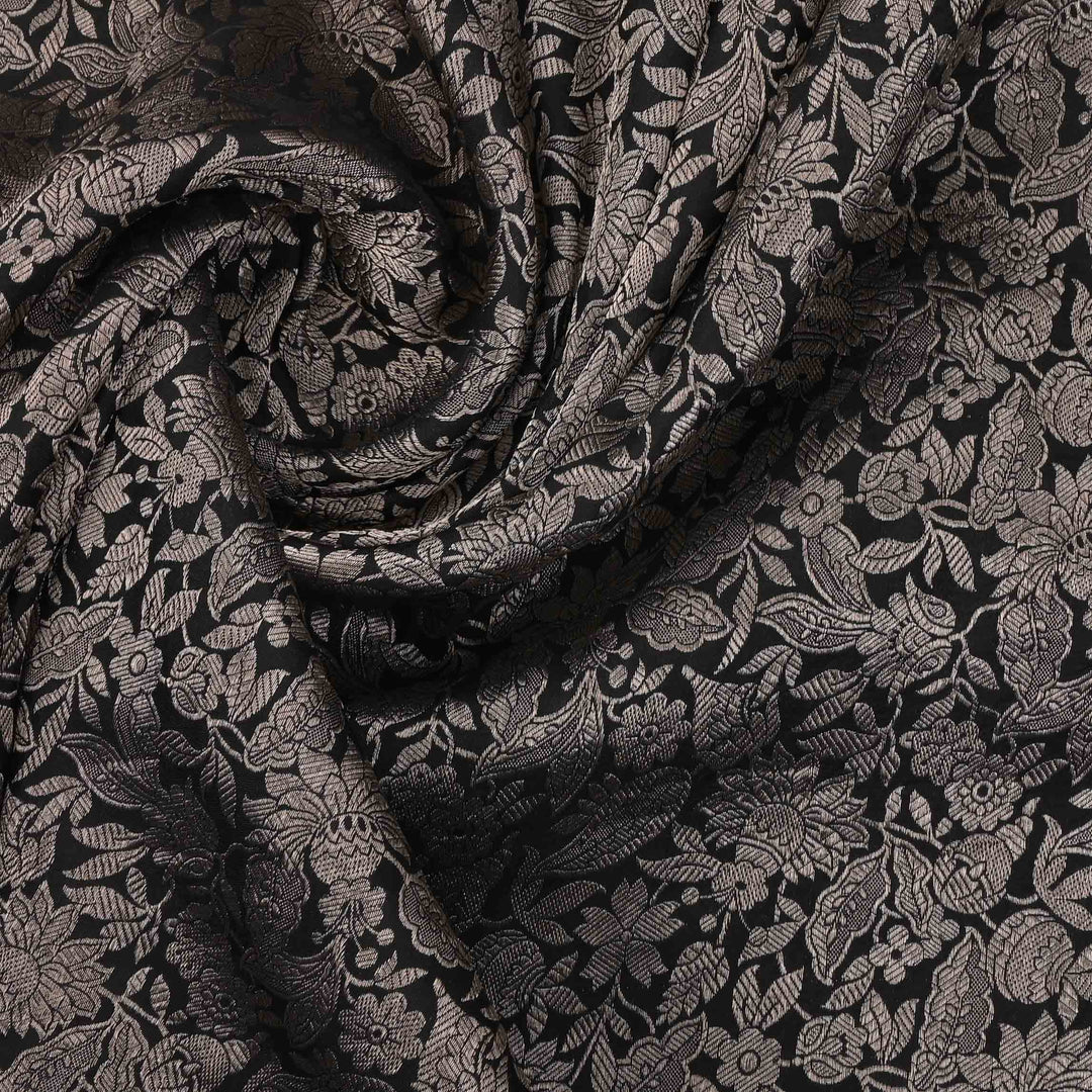 Metropolis Black Banarasi Brocade Fabric With Floral Pattern