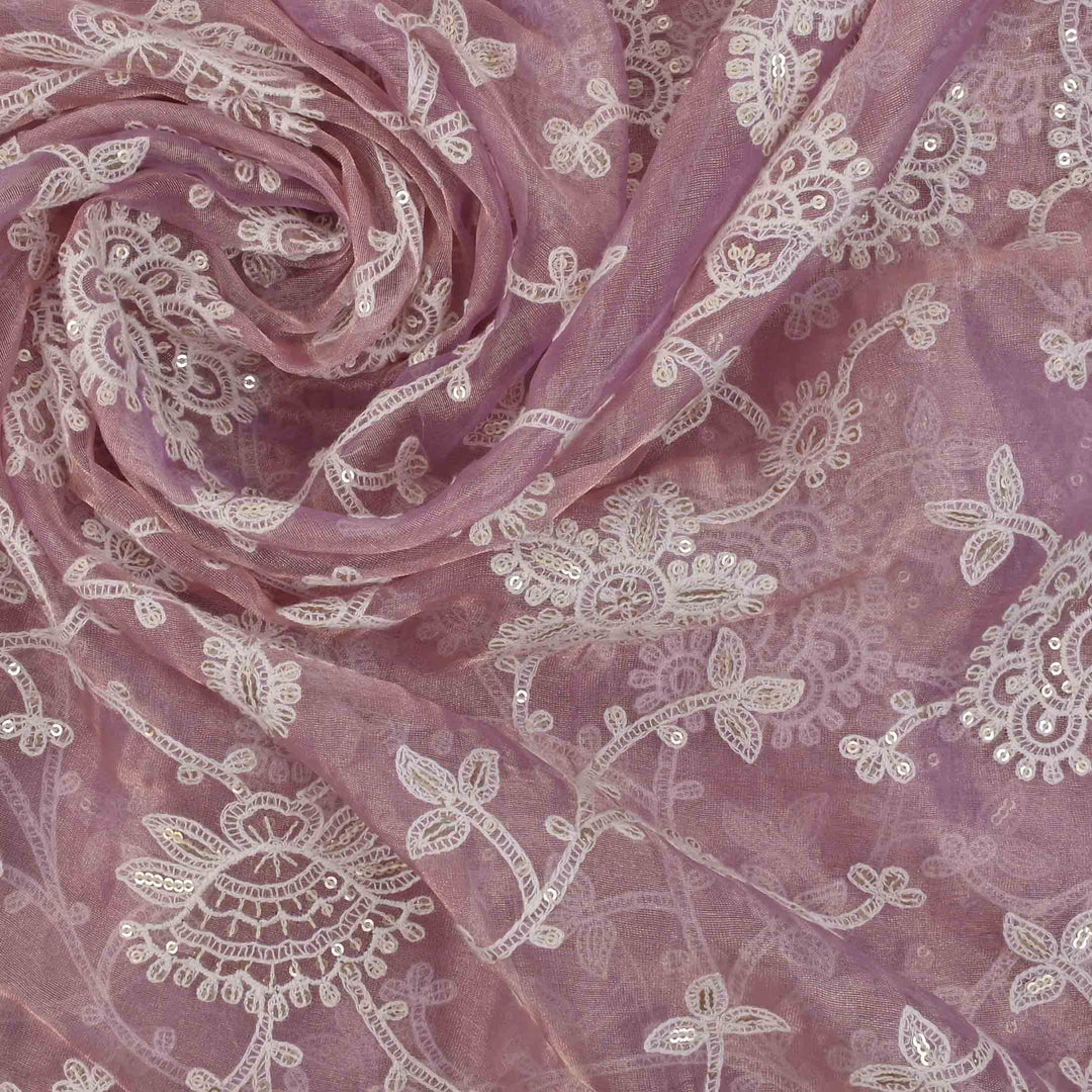 Fairy Tale Purple Threadwork Embroidery Tissue Fabric