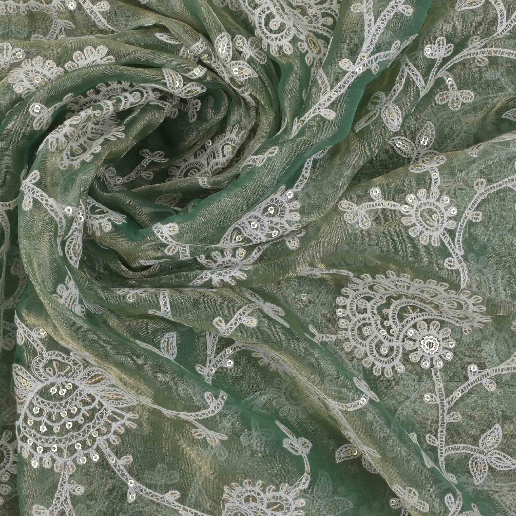 Laurel Green Threadwork Embroidery Tissue Fabric