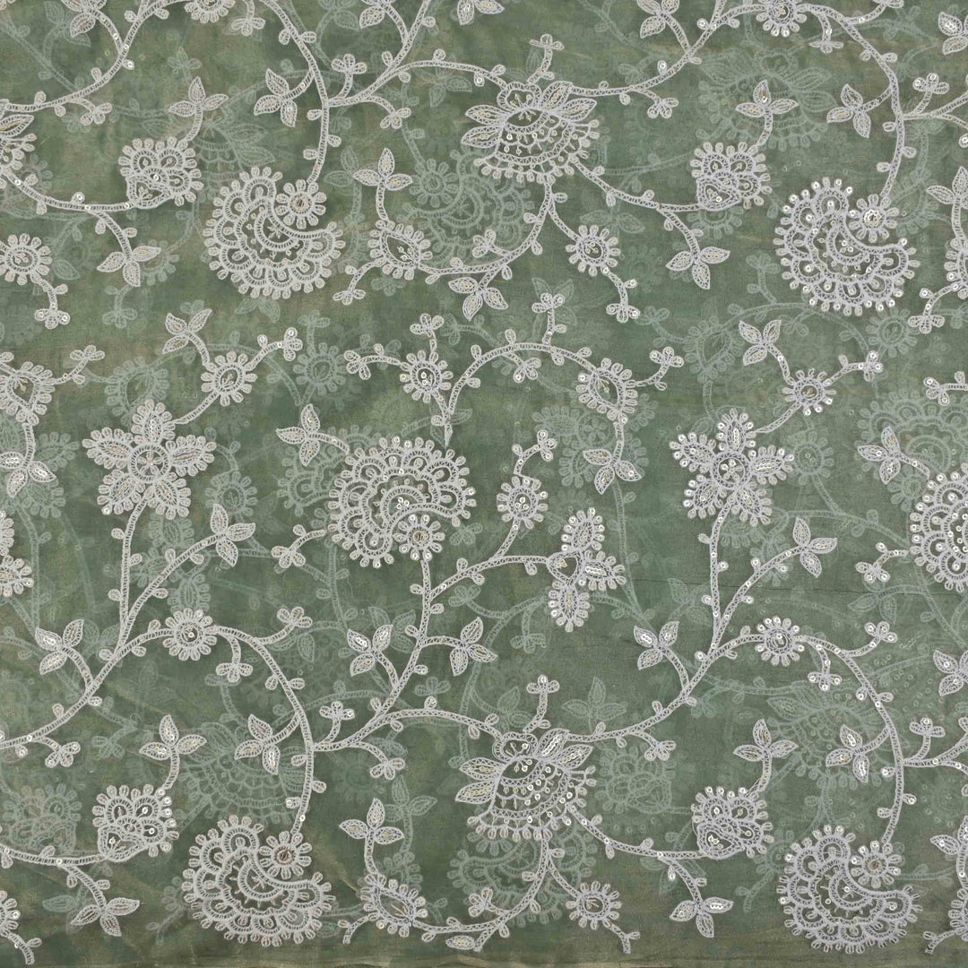 Laurel Green Threadwork Embroidery Tissue Fabric