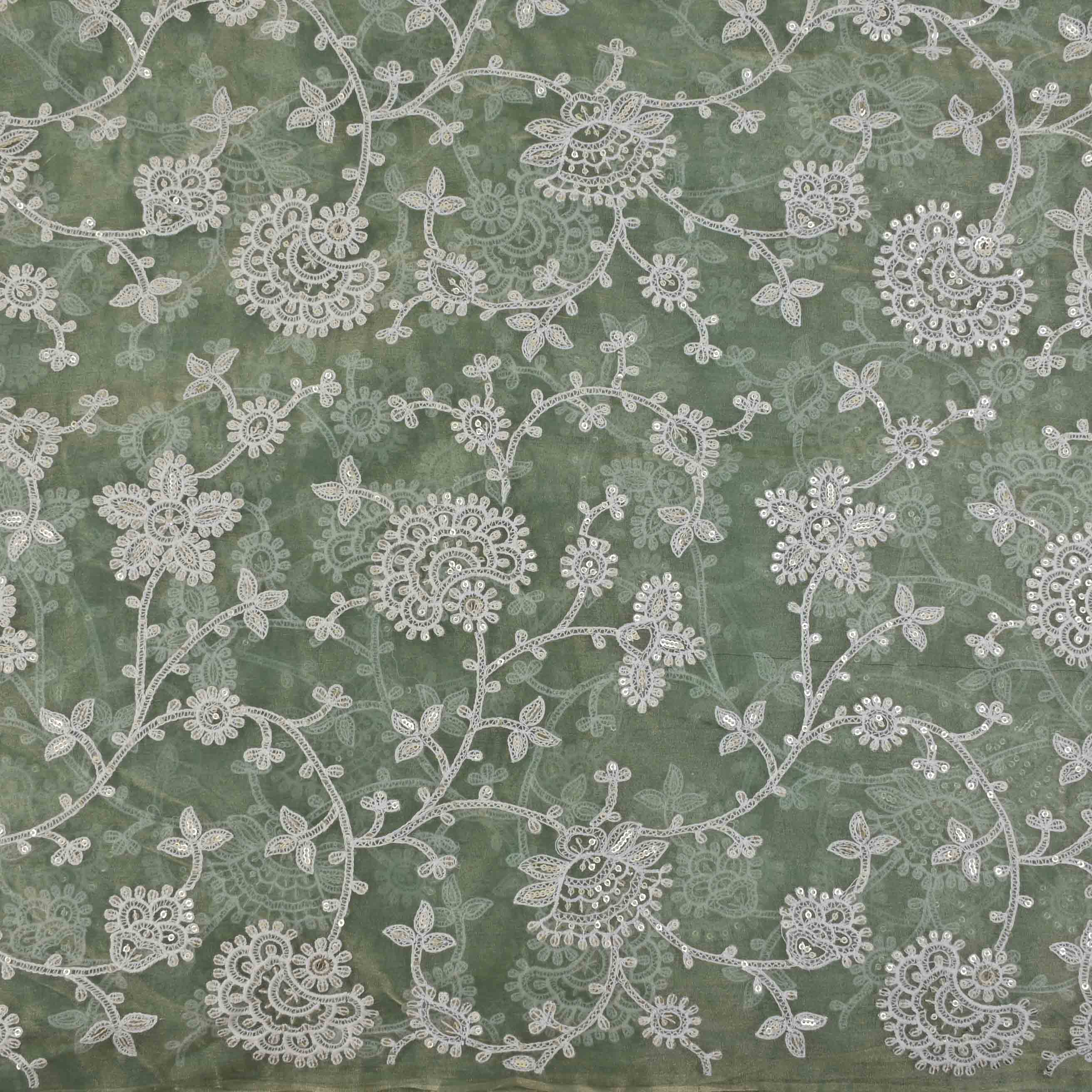 Laurel Green Threadwork Embroidery Tissue Fabric