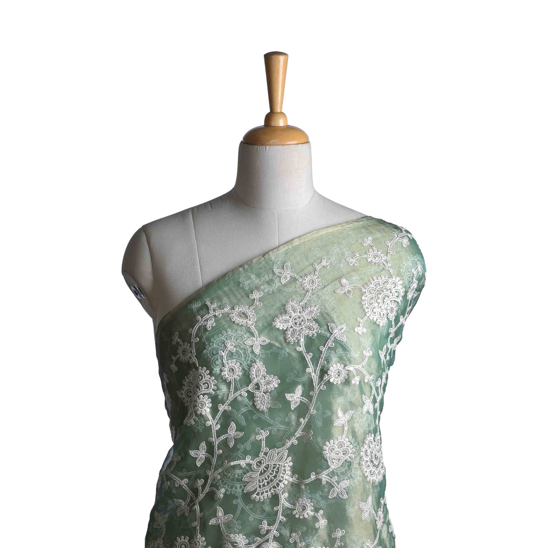 Laurel Green Threadwork Embroidery Tissue Fabric