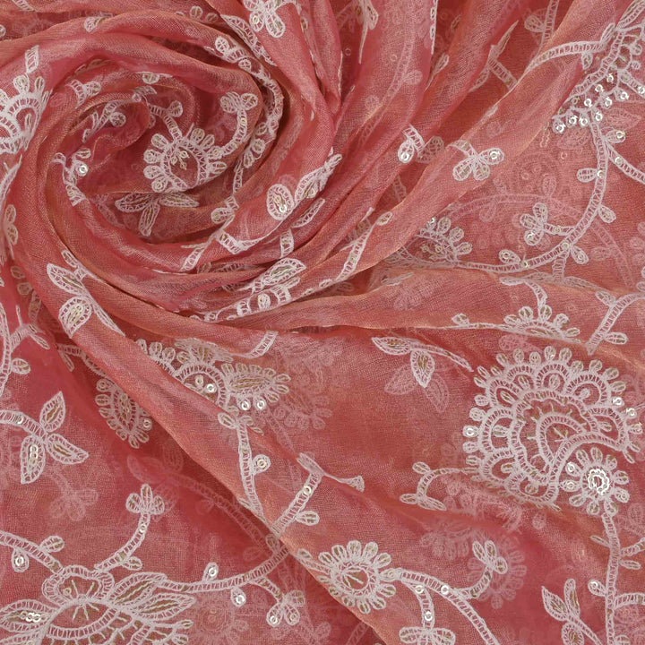Candy Pink Threadwork Embroidery Organza Fabric