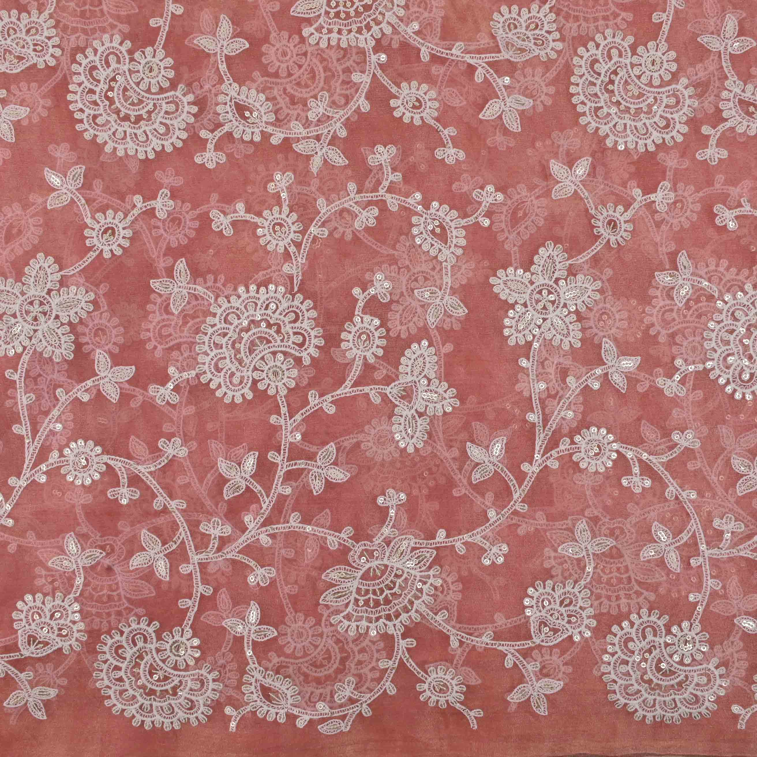 Candy Pink Threadwork Embroidery Organza Fabric