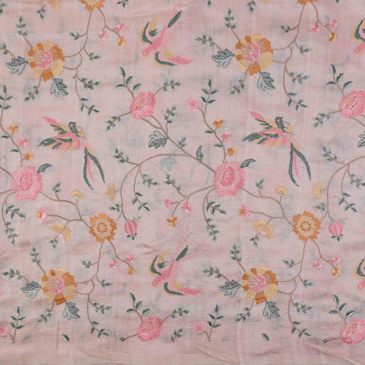 Lemonade Pink Threadwork Embroidery Raw Silk Fabric