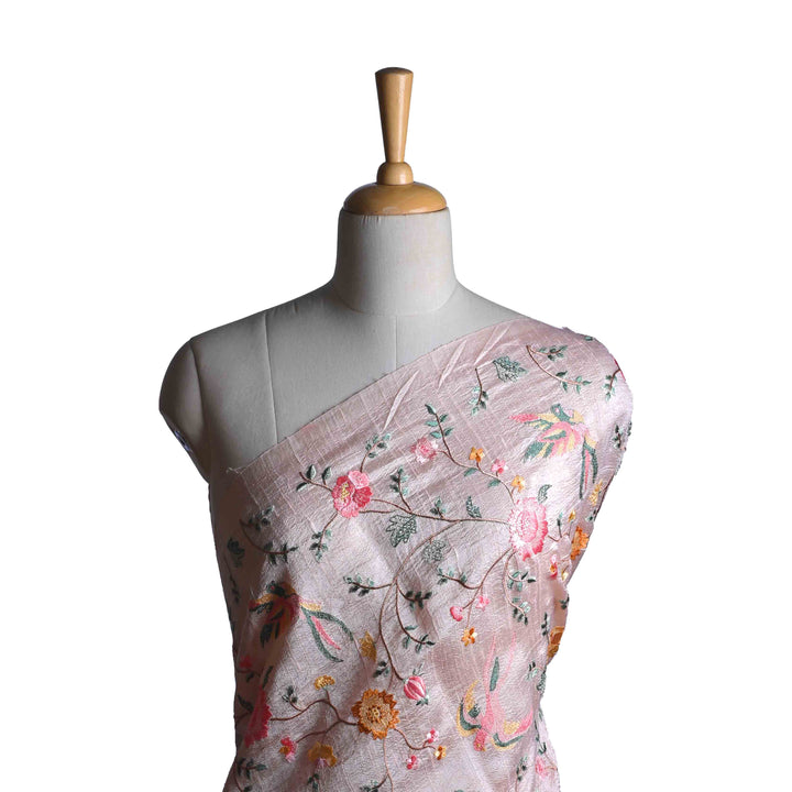 Lemonade Pink Threadwork Embroidery Raw Silk Fabric