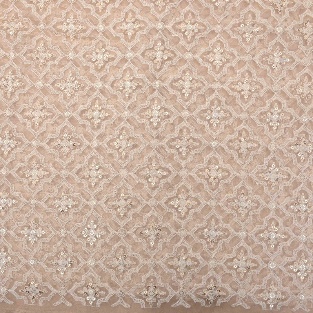 Albescent White Threadwork Embroidery Tissue Fabric