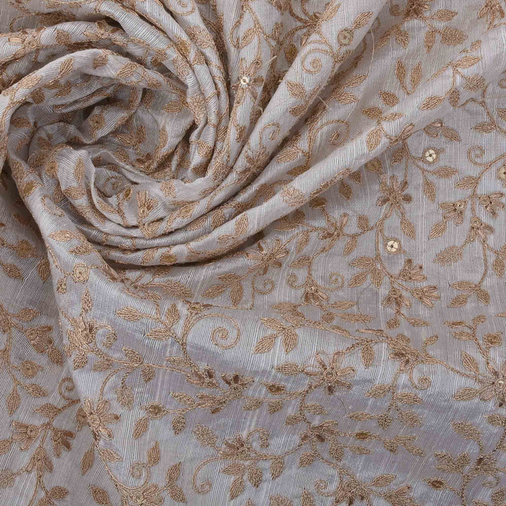 Isabelline White Embroidery Raw Silk Fabric With Zari Work