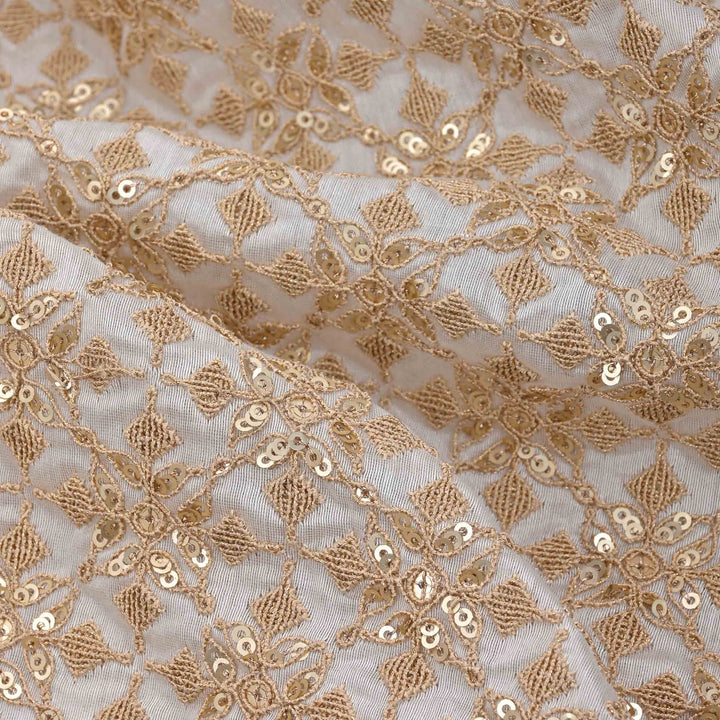 Ivory White Embroidery Chanderi Fabric With Zari Work
