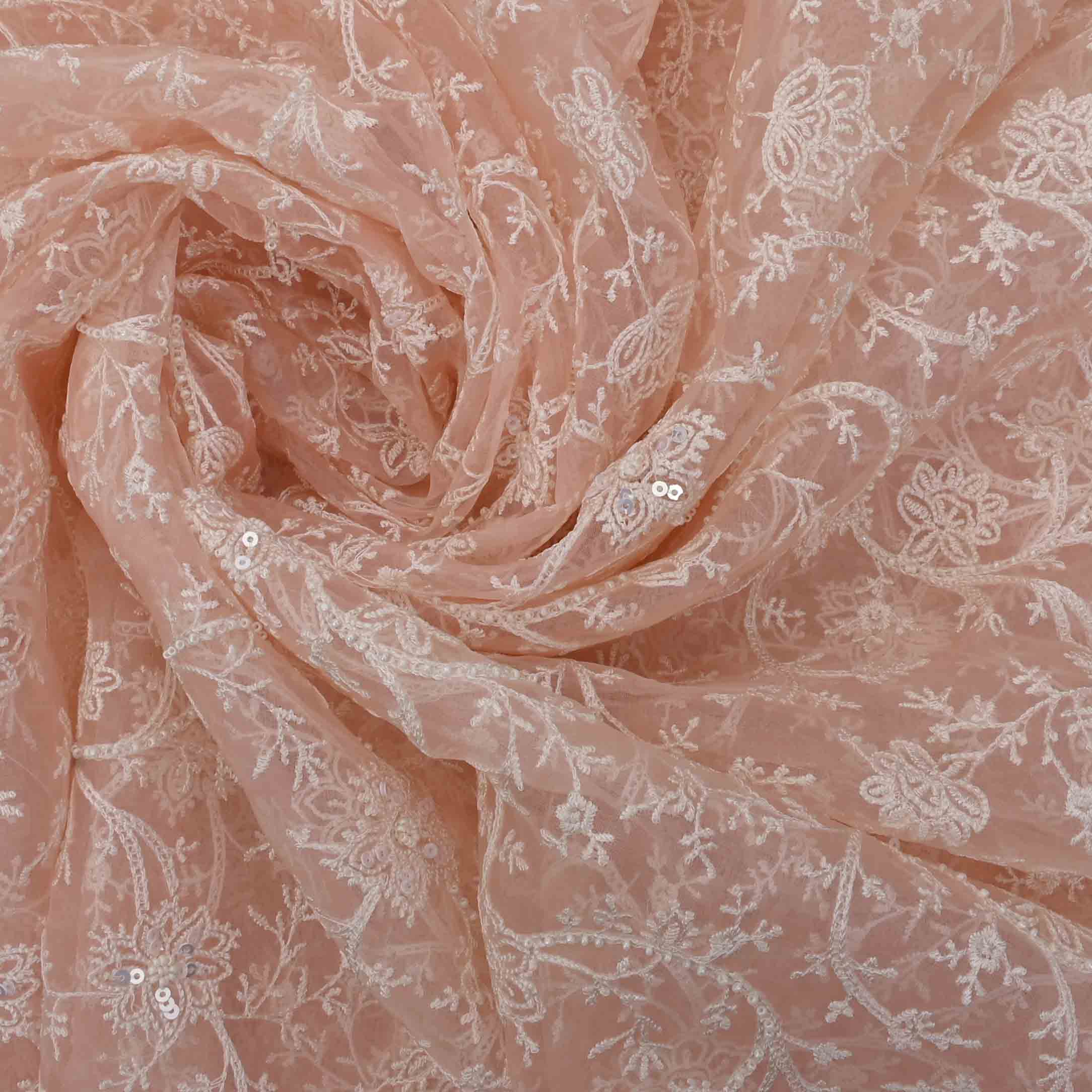 Heather Peach Threadwork Embroidery Organza Fabric