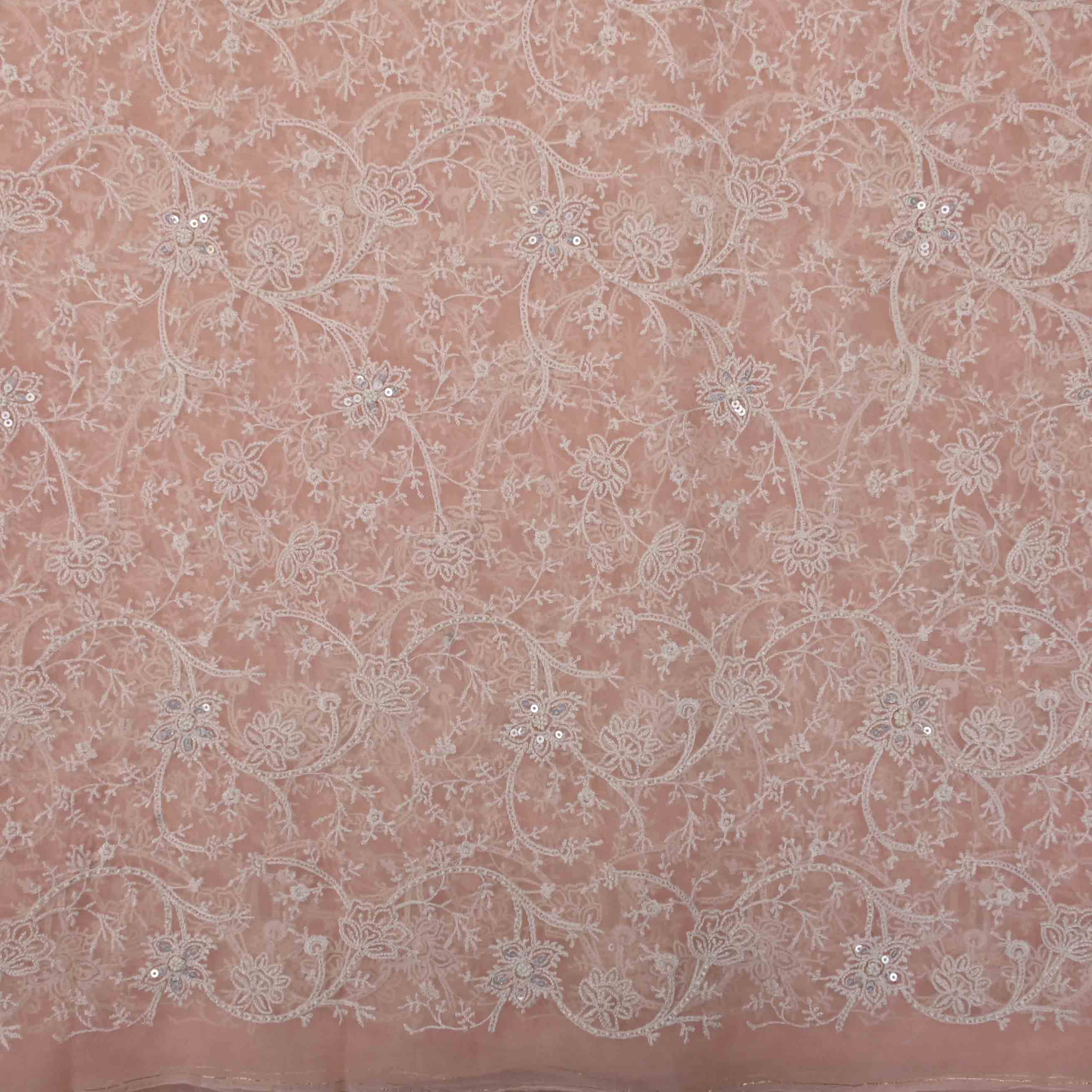 Heather Peach Threadwork Embroidery Organza Fabric