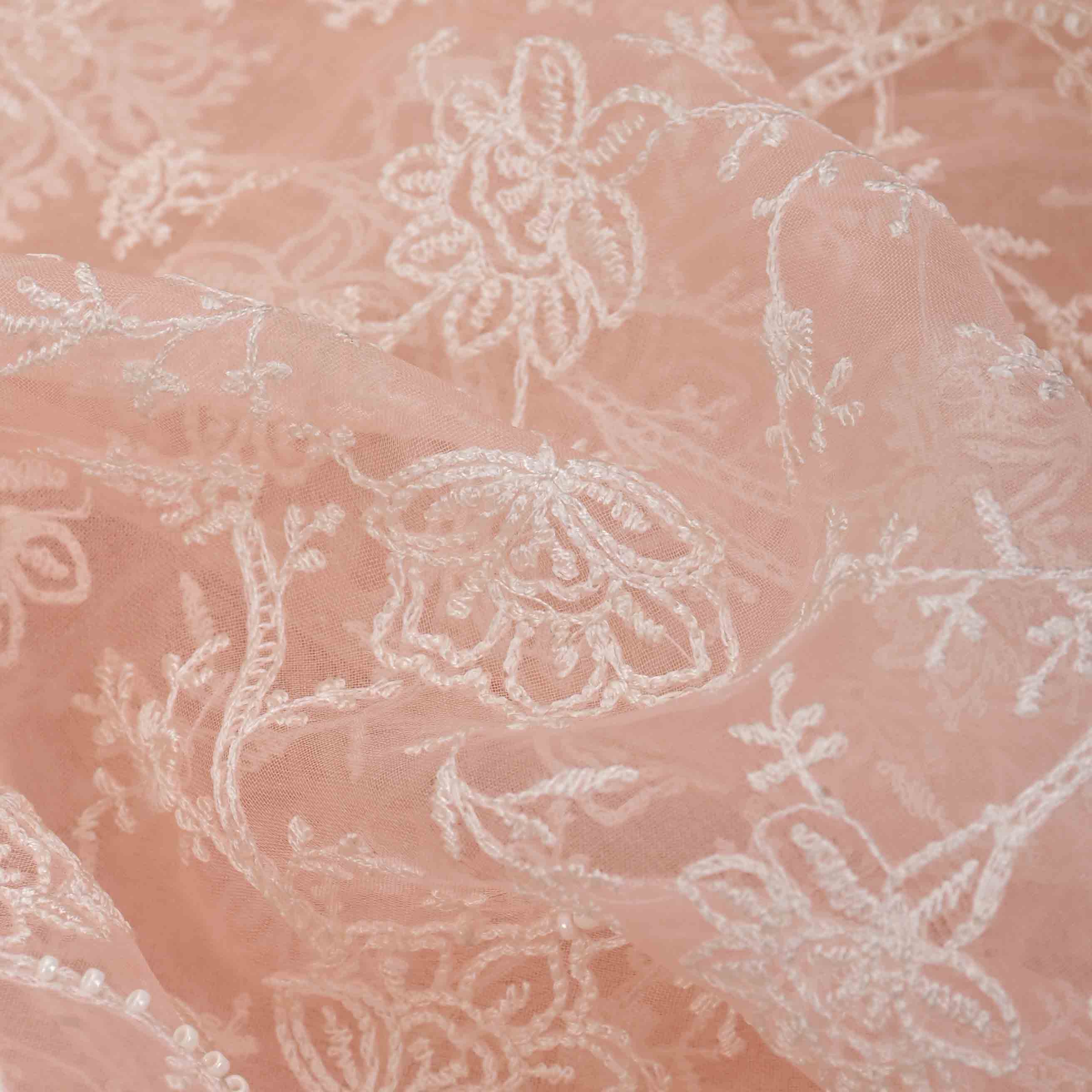 Heather Peach Threadwork Embroidery Organza Fabric