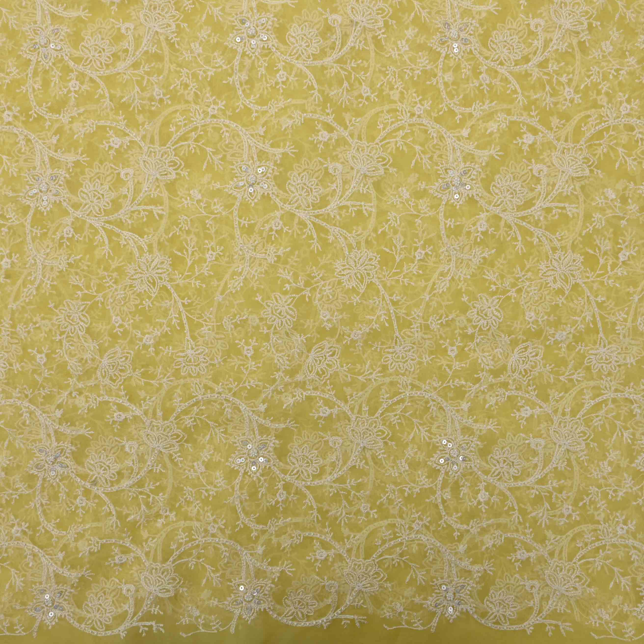 Butter Yellow Threadwork Embroidery Organza Fabric