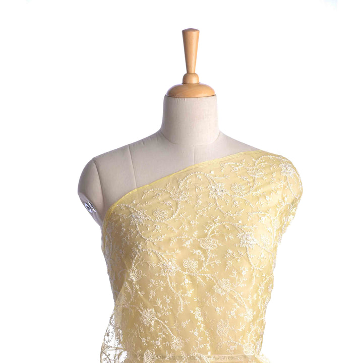 Butter Yellow Threadwork Embroidery Organza Fabric