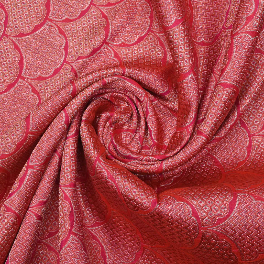 Amaranth Pink Banarasi Fabric With Fish Scale Weaving