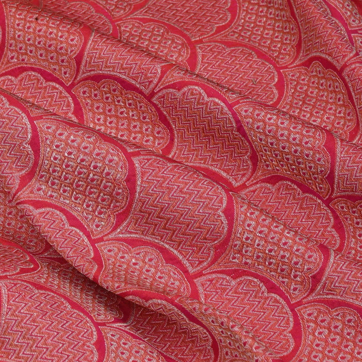 Amaranth Pink Banarasi Fabric With Fish Scale Weaving
