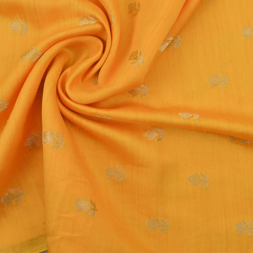 Warm Yellow Banarasi Fabric With Floral Buttis Weaving