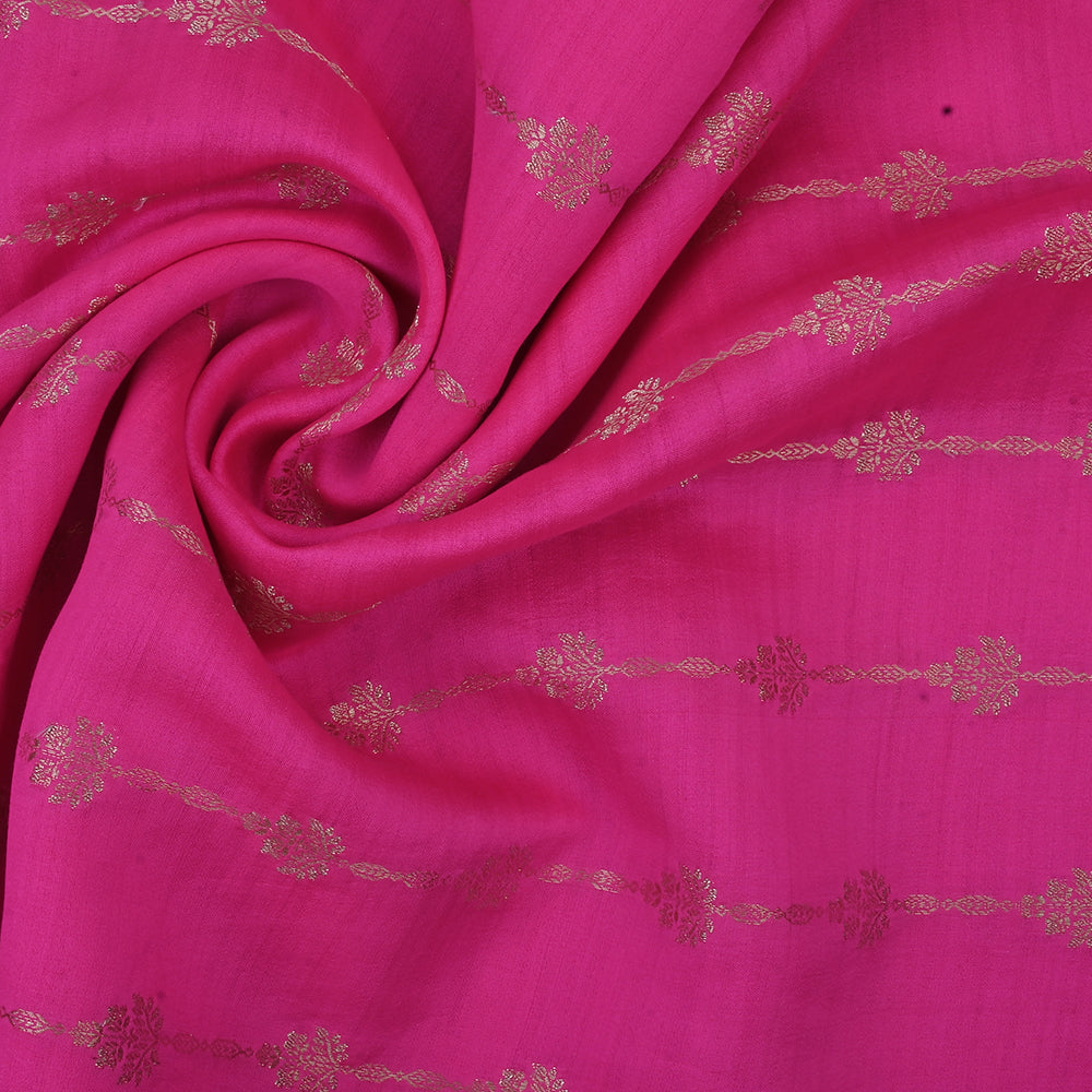 Bright Pink Banarasi Fabric With Floral Buttis Weaving
