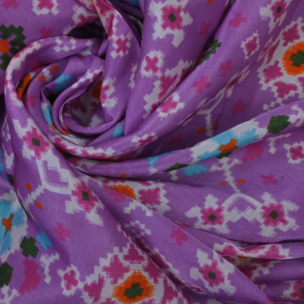 Periwinkle Purple Printed Patola Satin Fabric