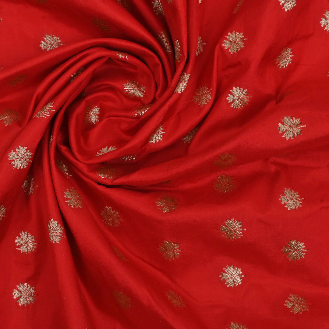 Raspberry Red Banarasi Fabric With Floral Buttis