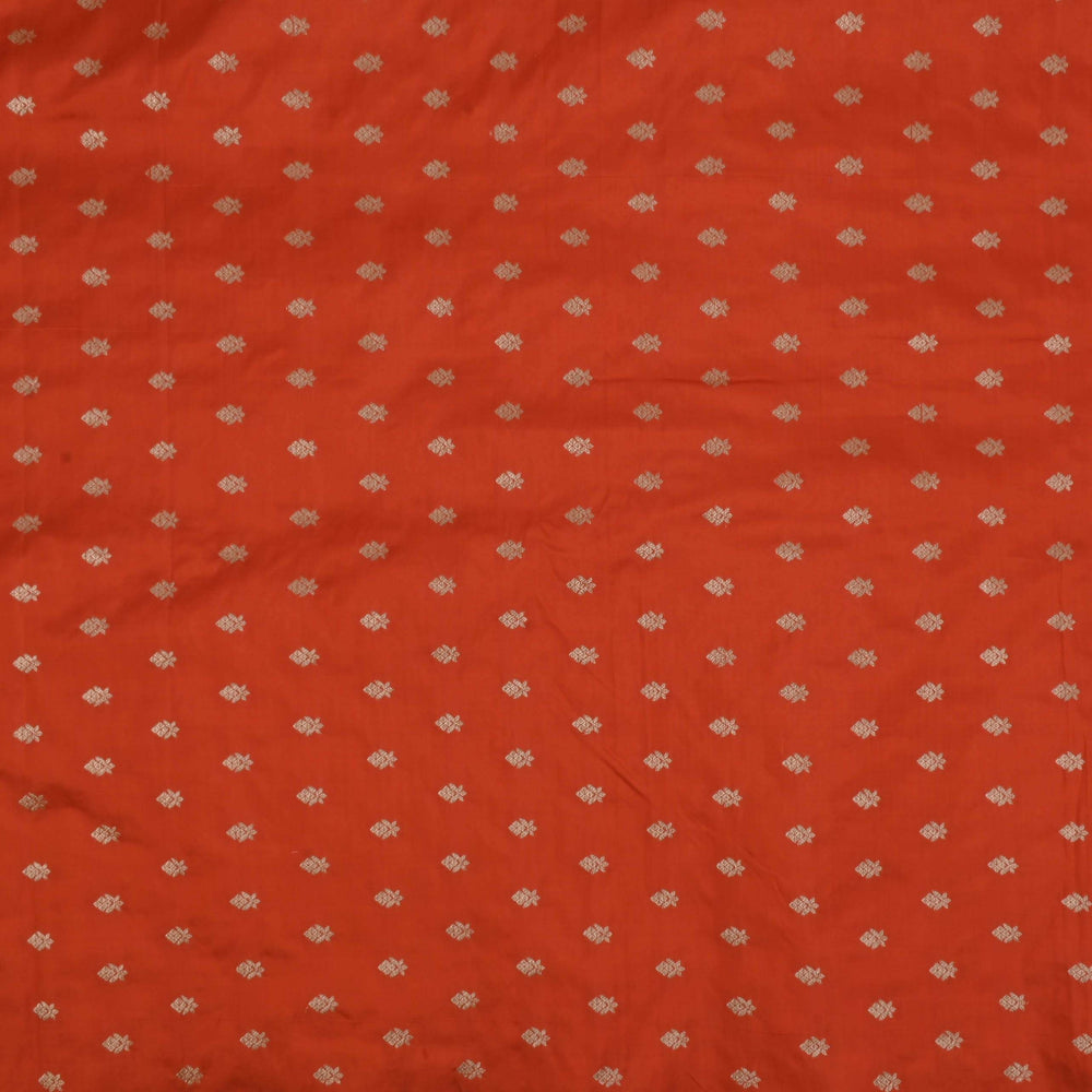 Orange Red Banarasi Fabric With Floral Buttis