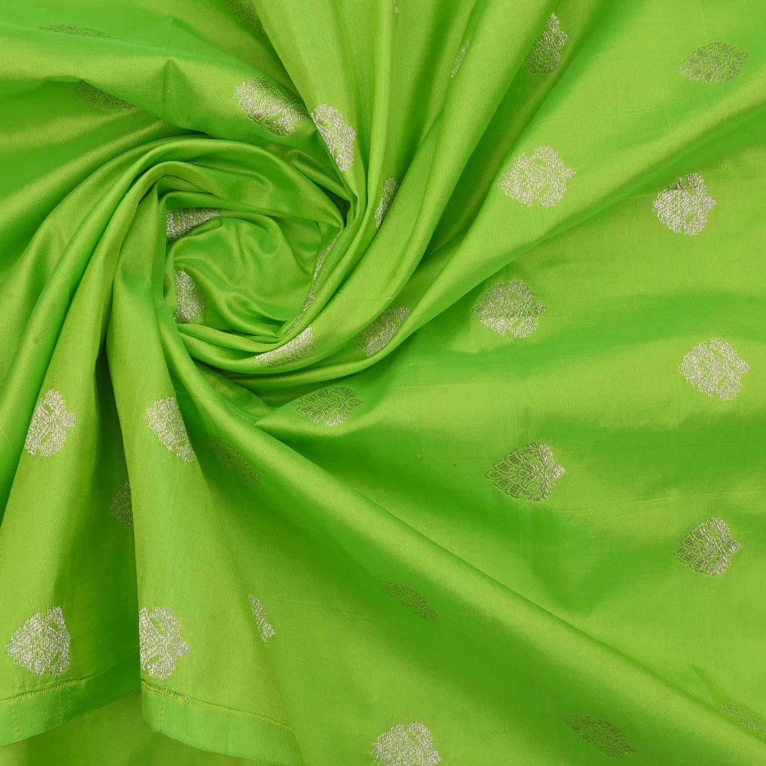 Green-Yellow Banarasi Fabric With Floral Buttis