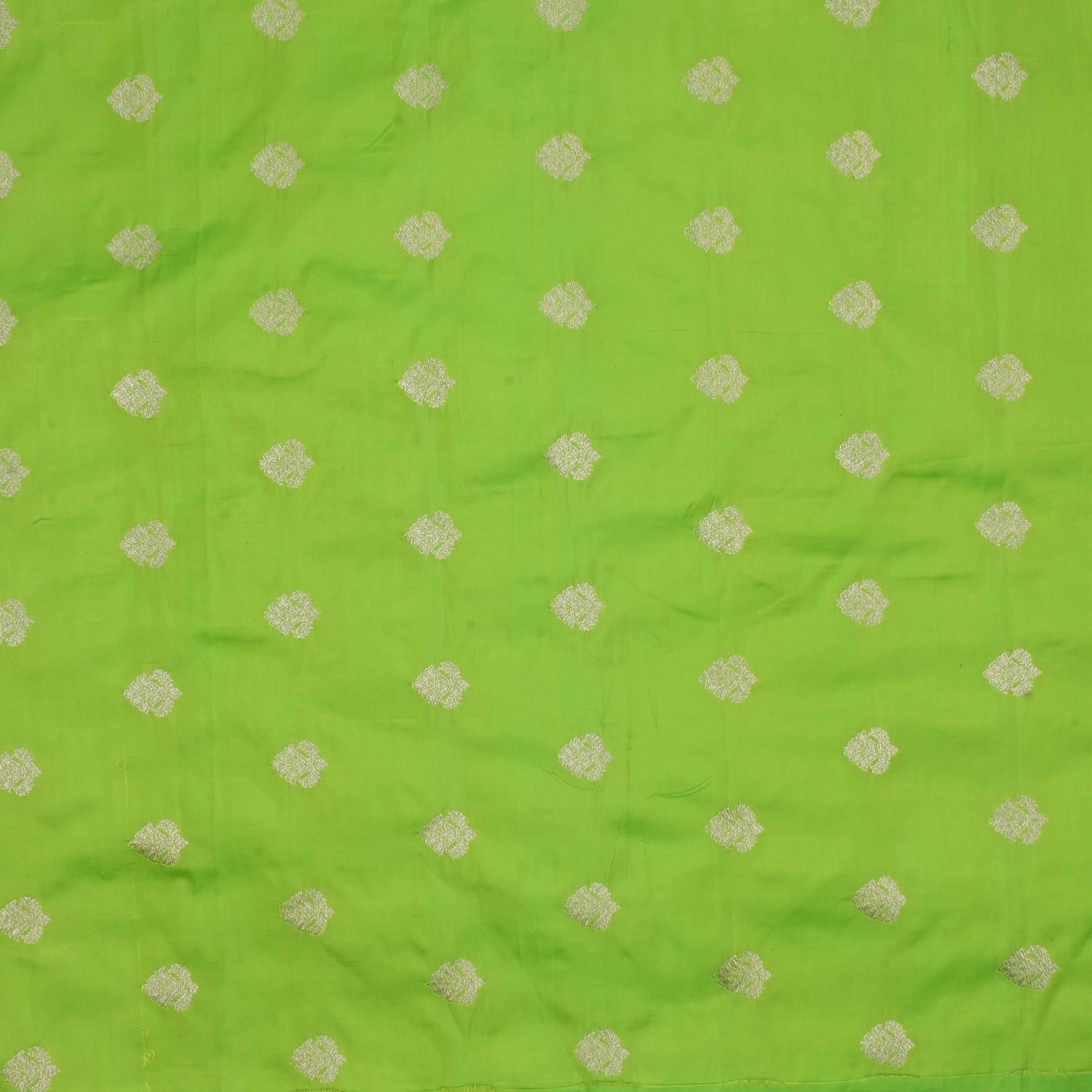 Green-Yellow Banarasi Fabric With Floral Buttis