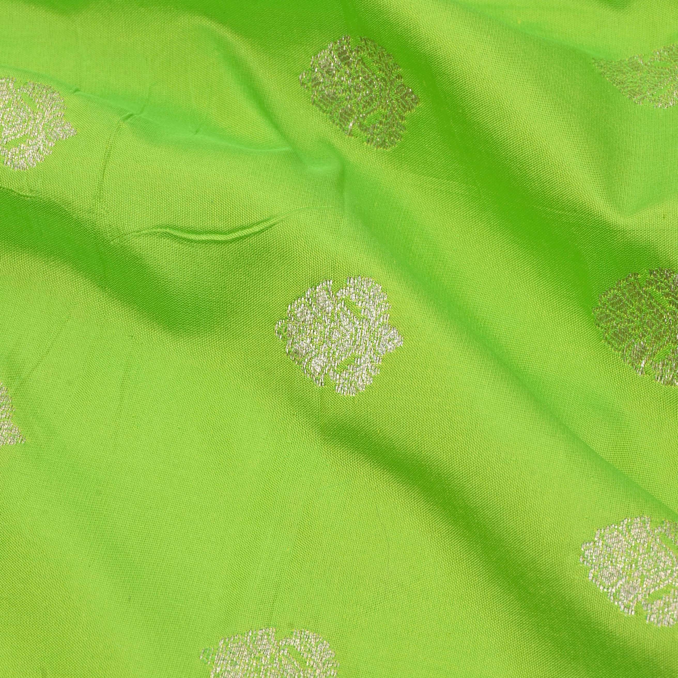 Green-Yellow Banarasi Fabric With Floral Buttis