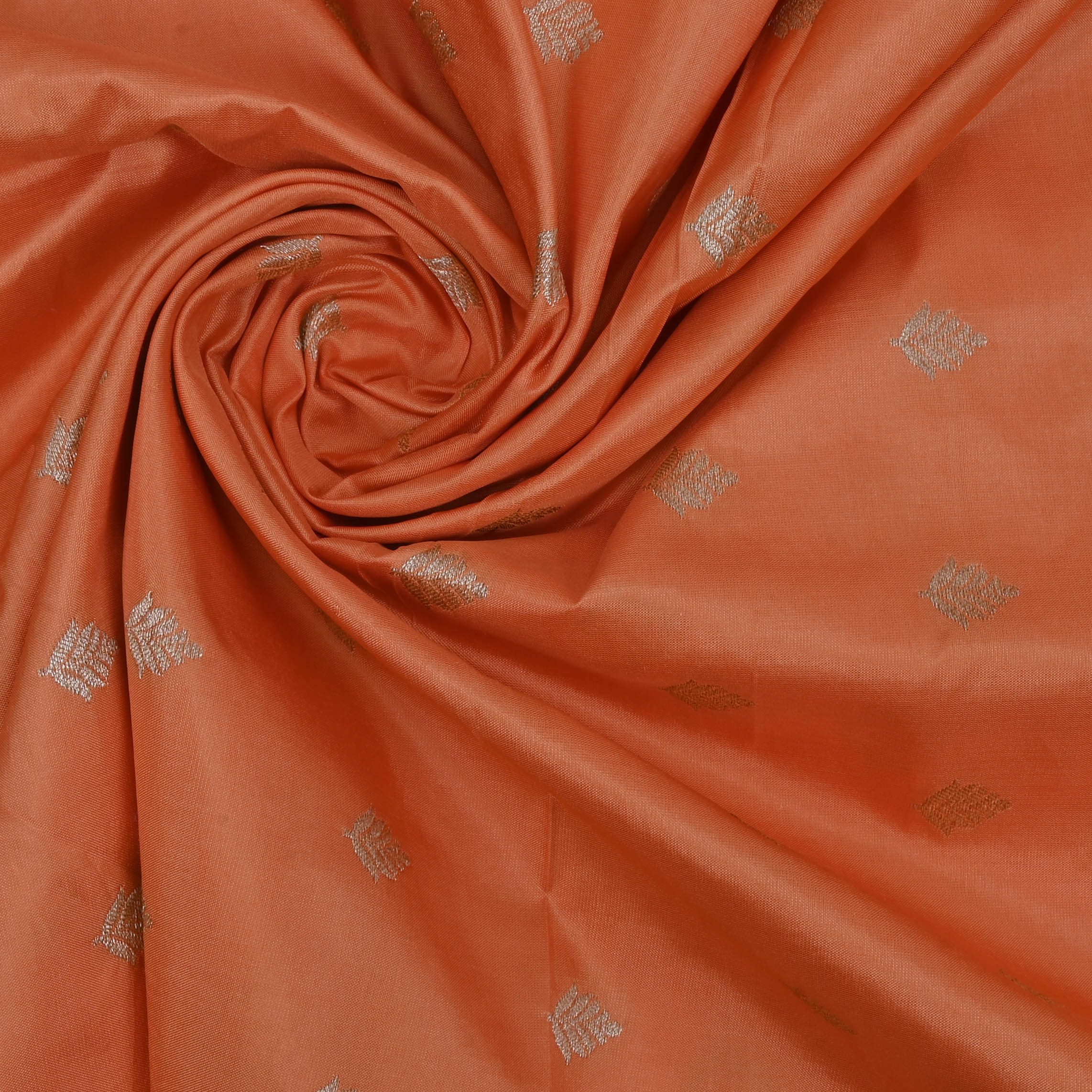 Coral Orange Banarasi Fabric With Floral Buttis