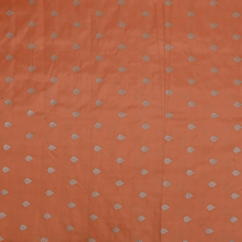 Coral Orange Banarasi Fabric With Floral Buttis