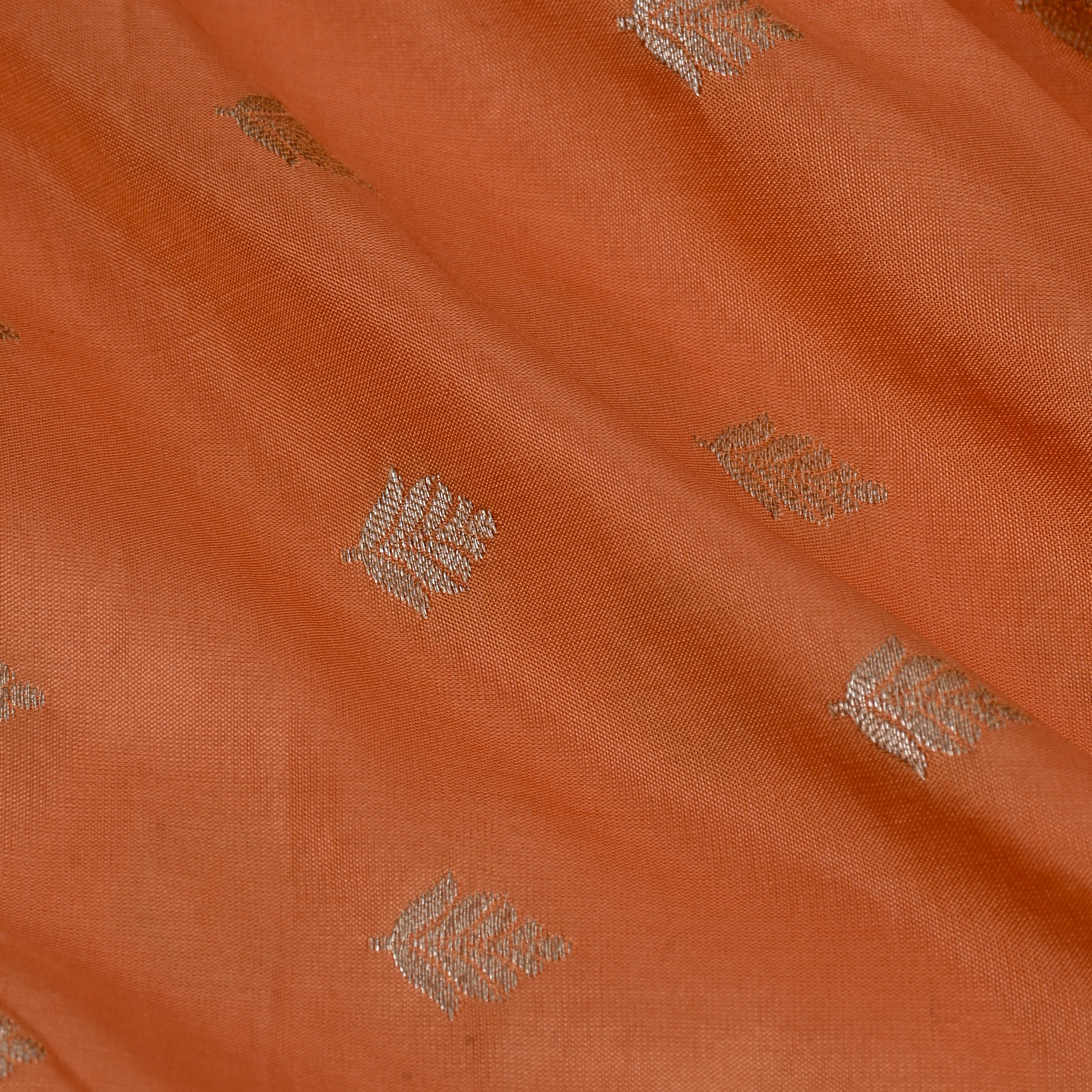 Coral Orange Banarasi Fabric With Floral Buttis