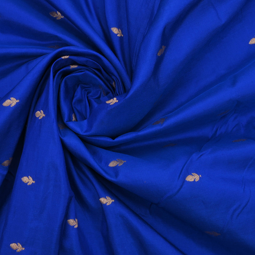 Byzantine Blue Banarasi Fabric With Floral Buttis