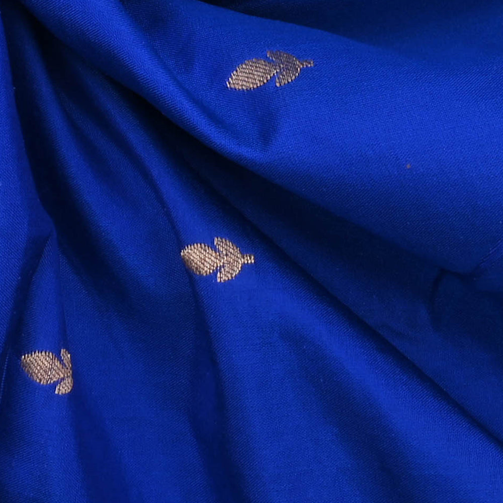 Byzantine Blue Banarasi Fabric With Floral Buttis