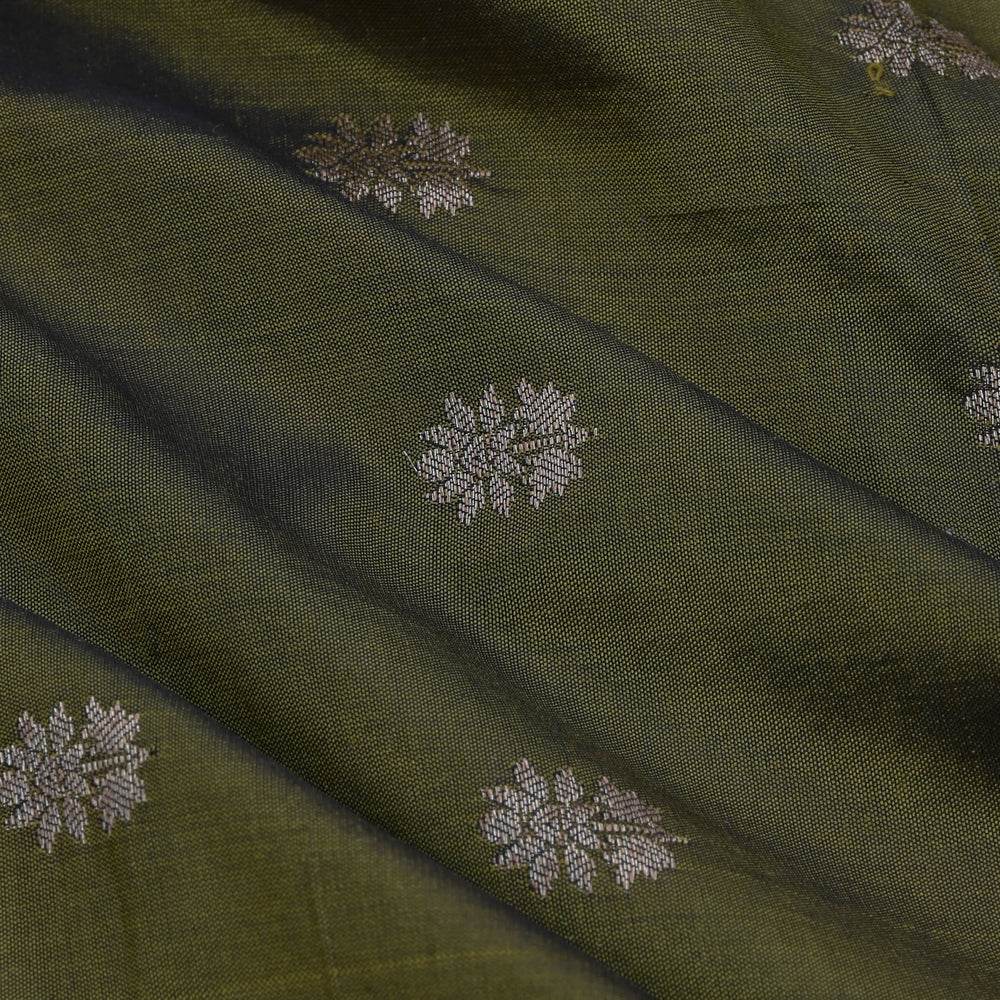 Moss Green Banarasi Fabric With Floral Buttis