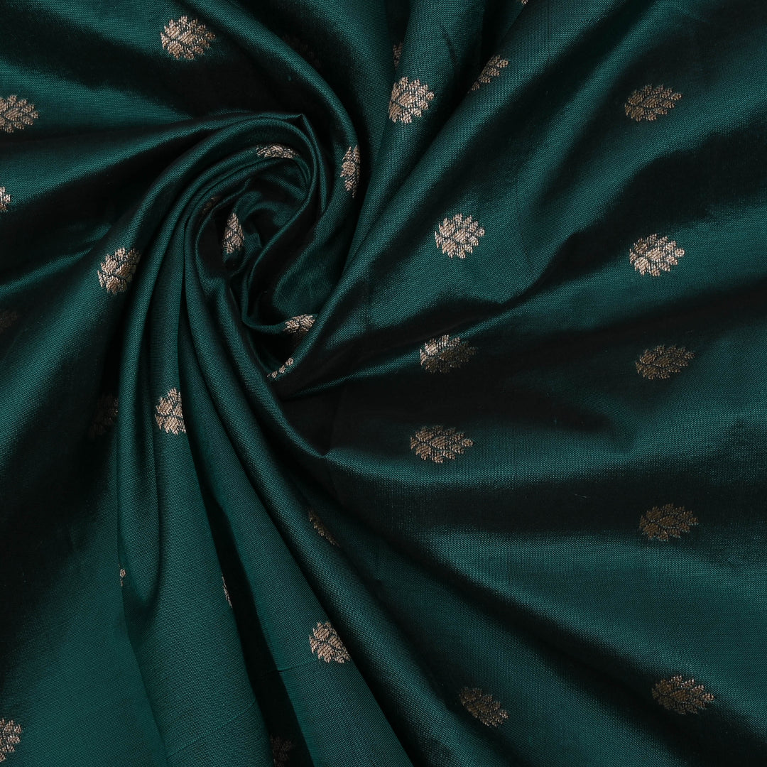Midnight Green Banarasi Fabric With Floral Buttis