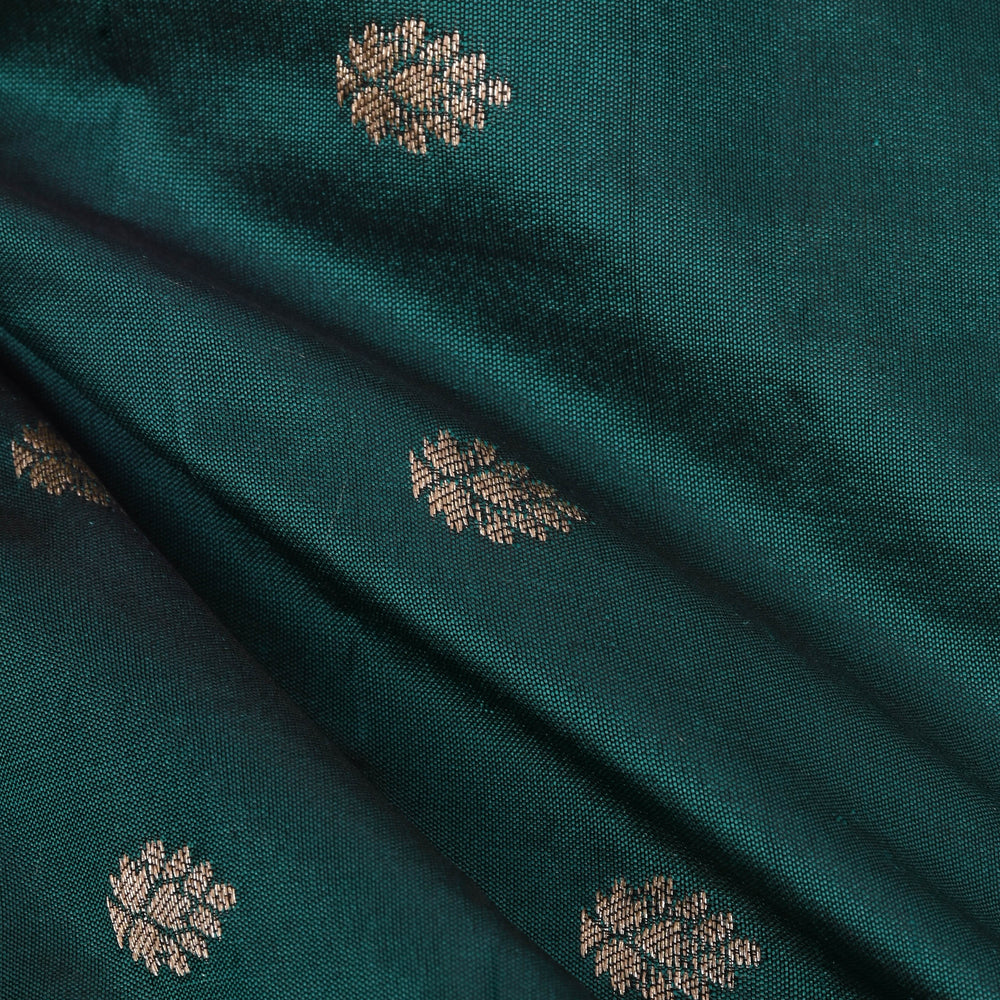 Midnight Green Banarasi Fabric With Floral Buttis