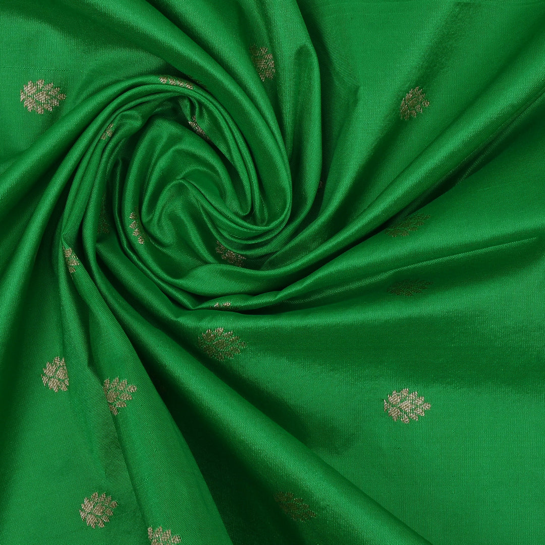 Emerald Green Banarasi Fabric With Floral Buttis