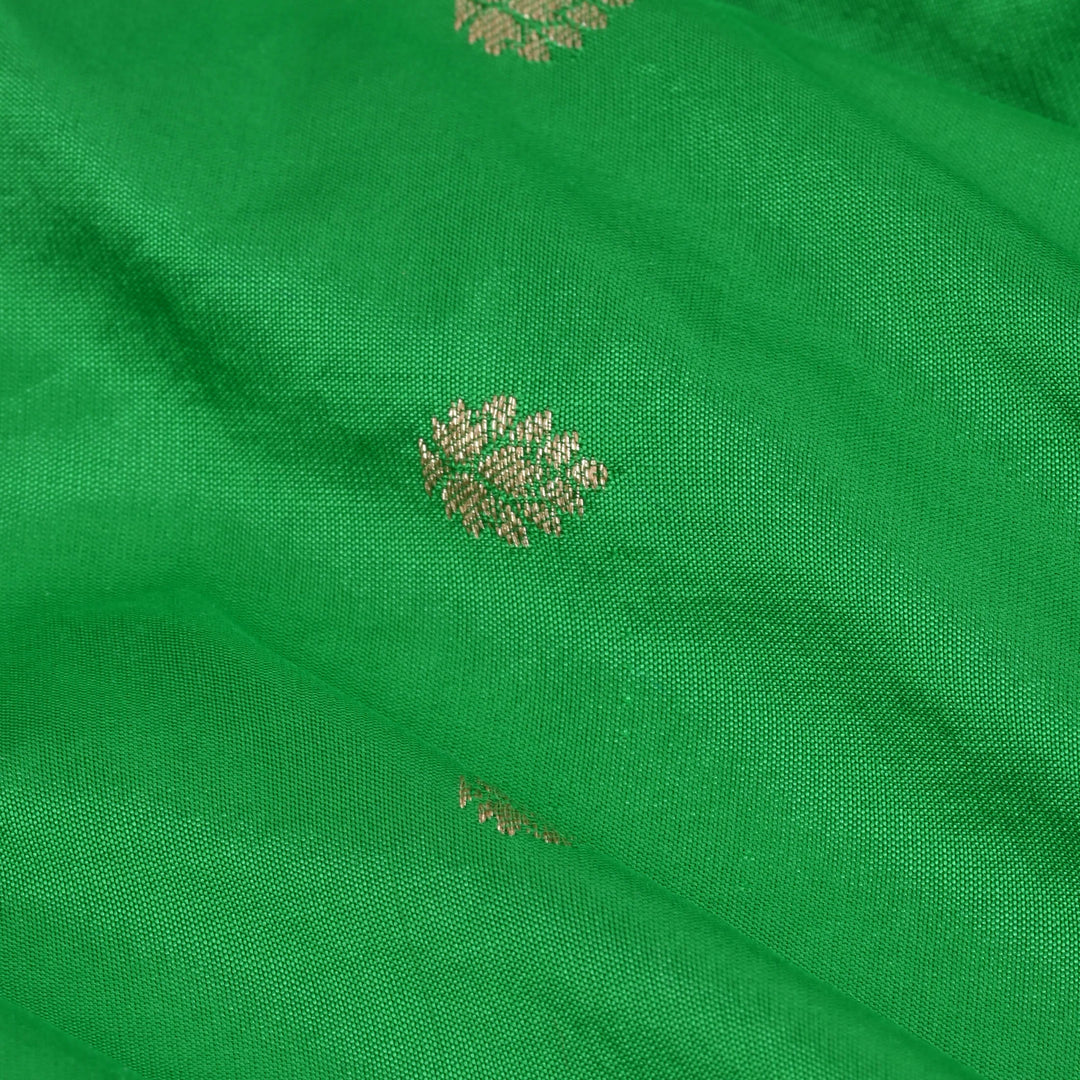 Emerald Green Banarasi Fabric With Floral Buttis