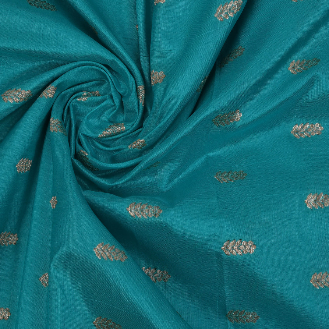 Munsell Blue Banarasi Fabric With Floral Buttis