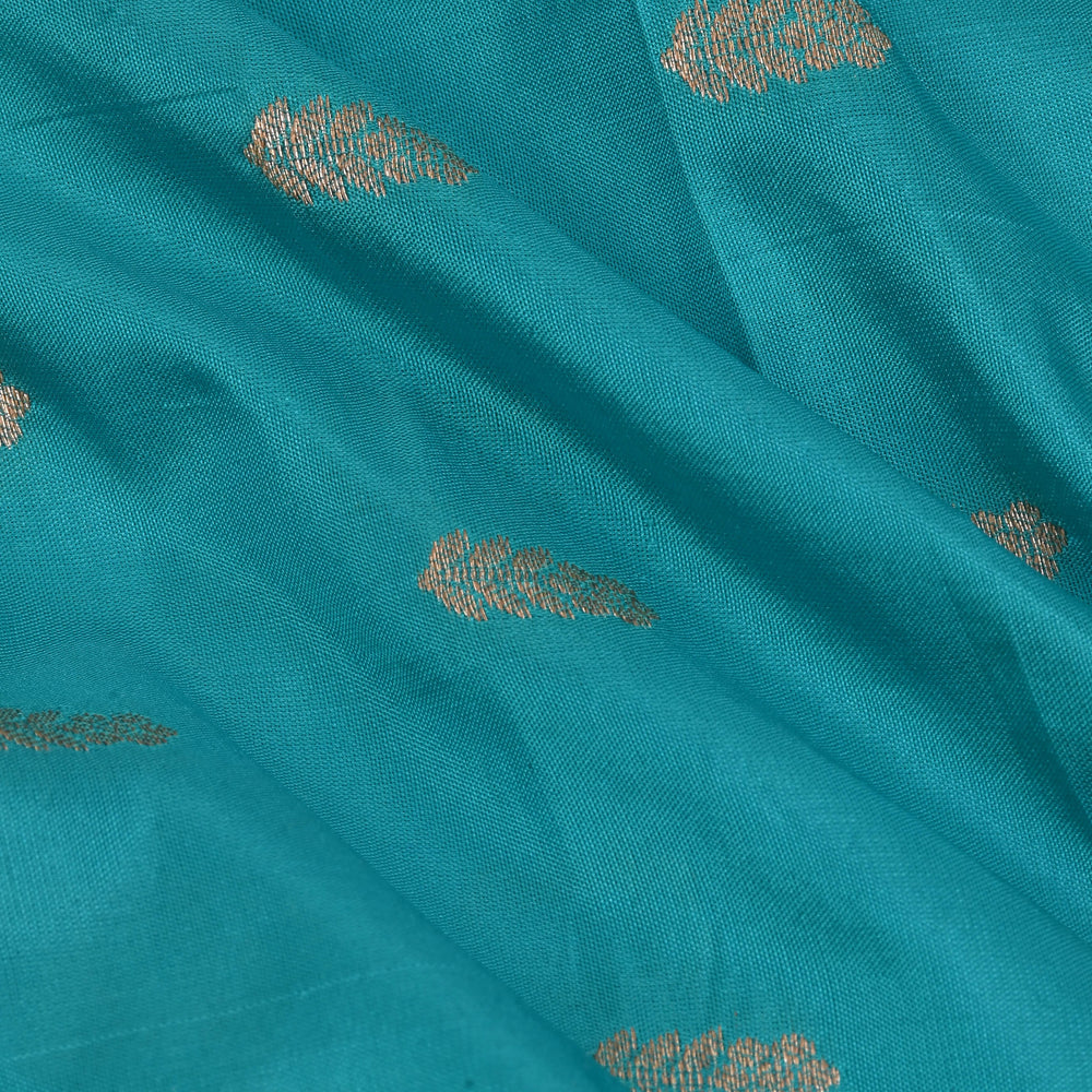 Munsell Blue Banarasi Fabric With Floral Buttis