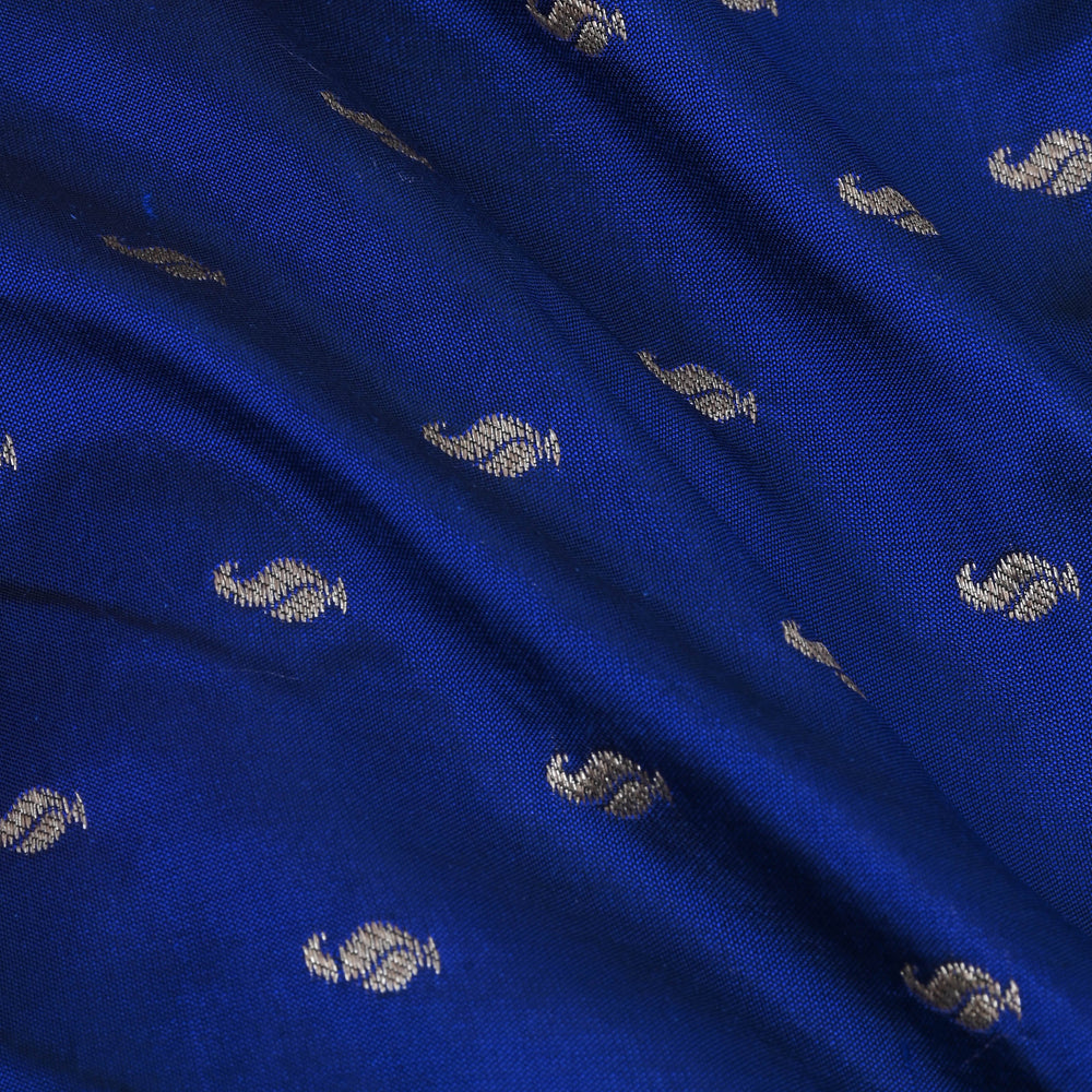 Royal Blue Banarasi Fabric With Floral Butti Weaving