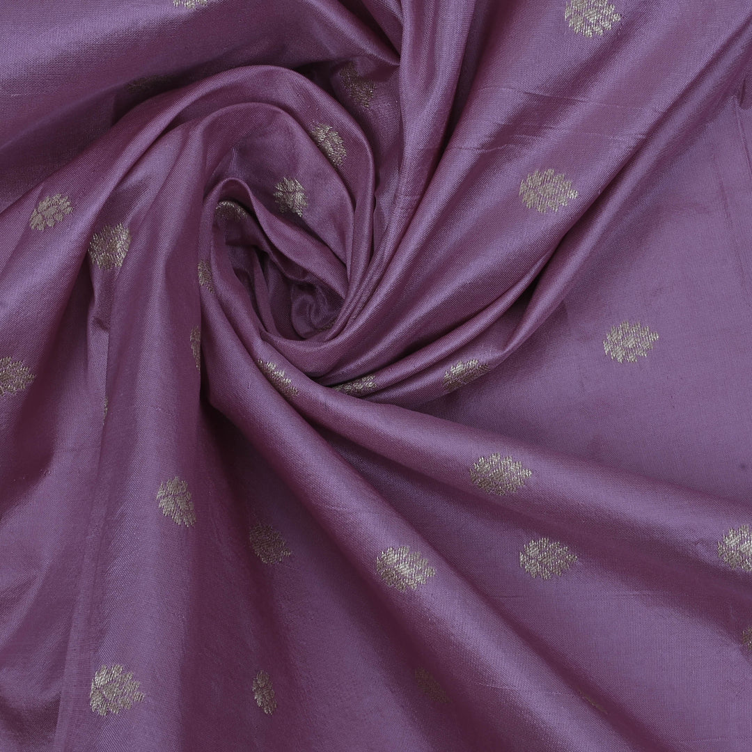 African Violet Banarasi Fabric With Floral Buttis
