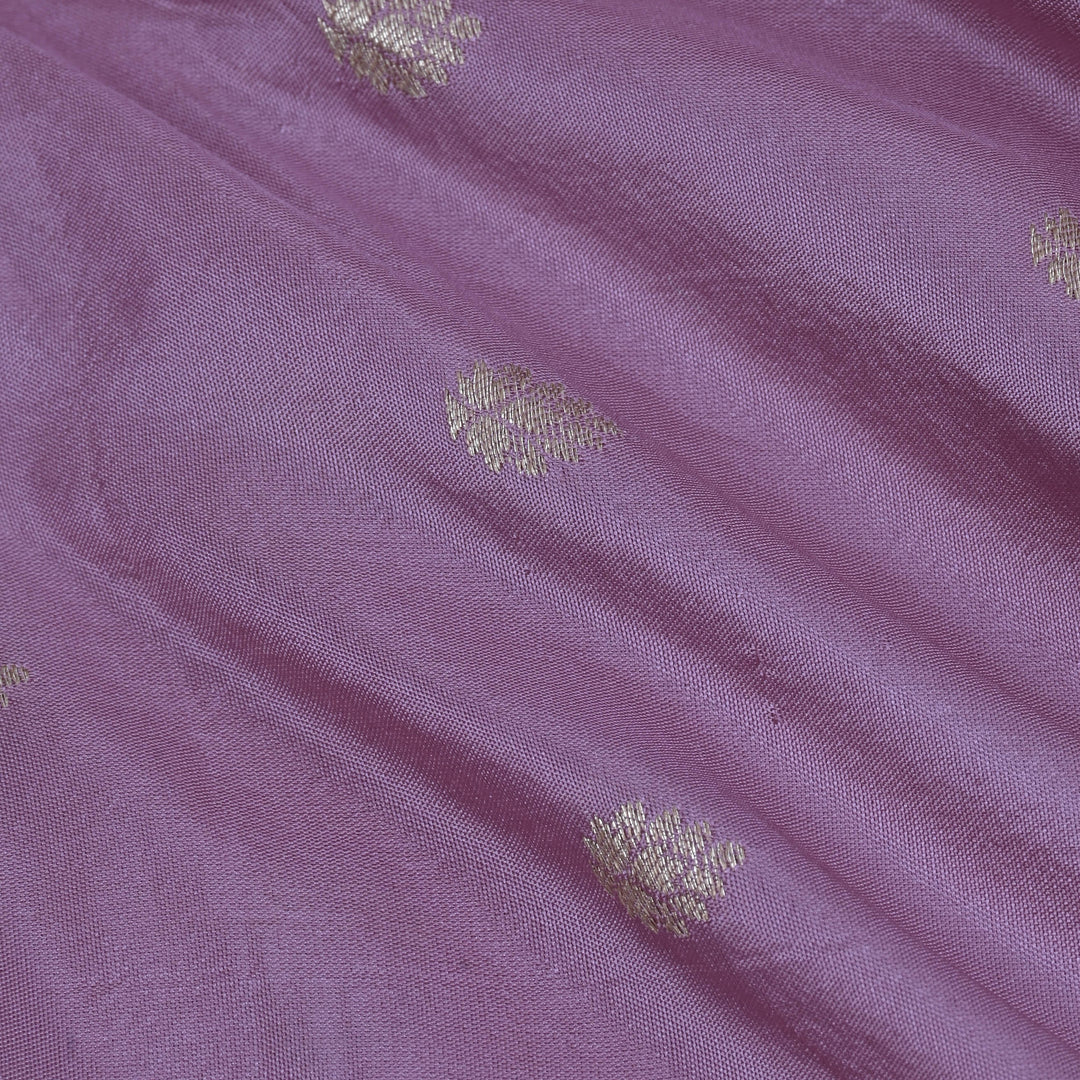 African Violet Banarasi Fabric With Floral Buttis