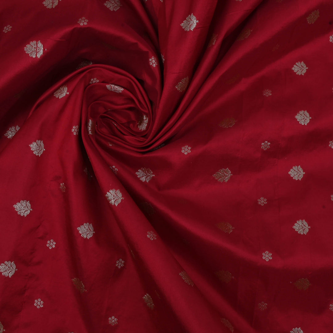 Auburn Red Banarasi Fabric With Floral Buttis