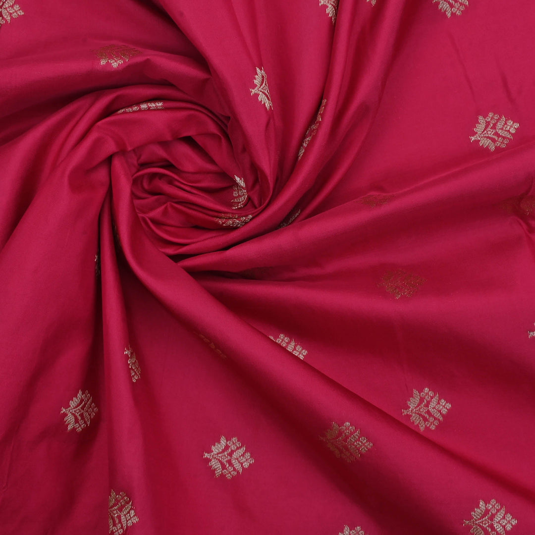 Cherry Pink Banarasi Fabric With Floral Buttis