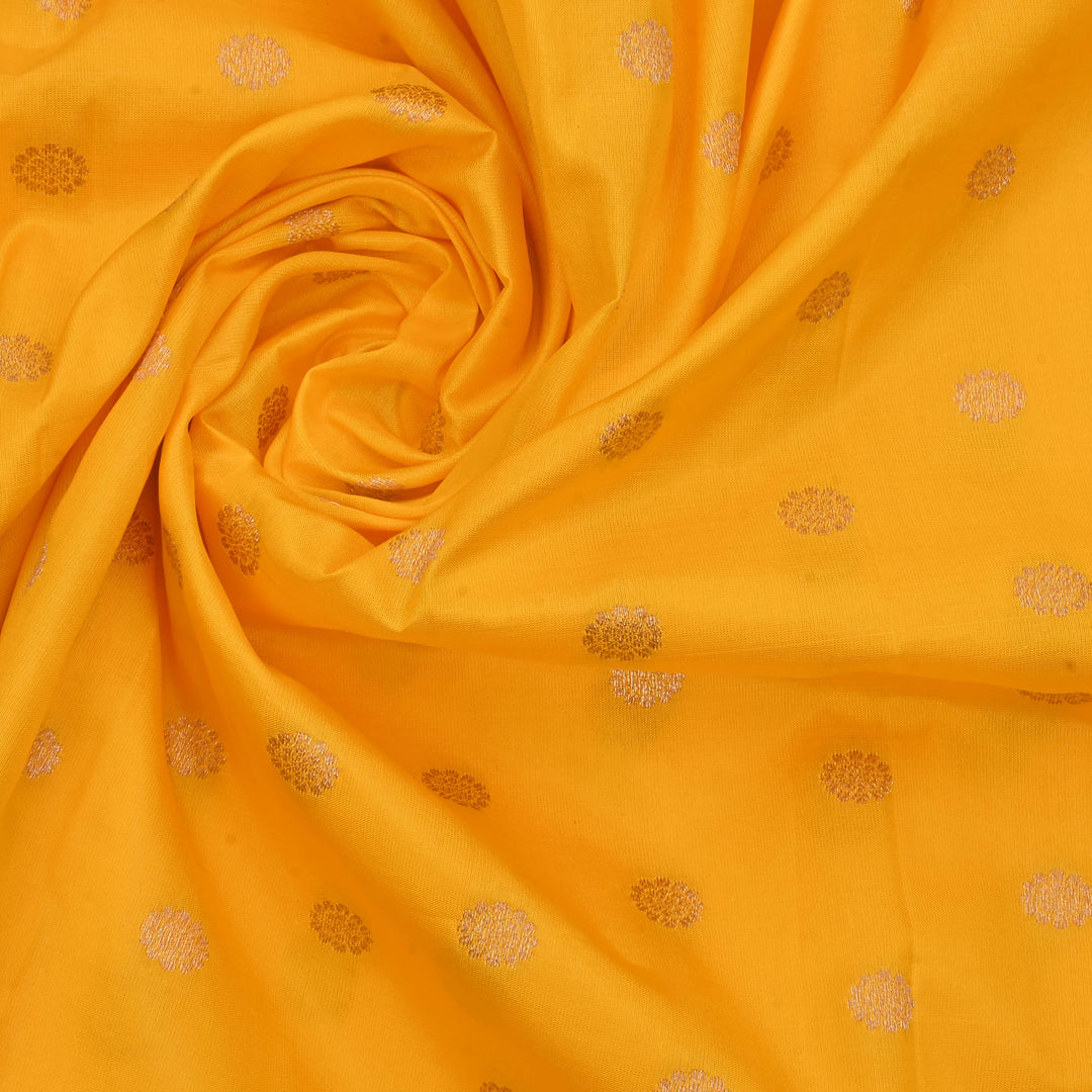Saffron Yellow Banarasi Fabric With Floral Buttis