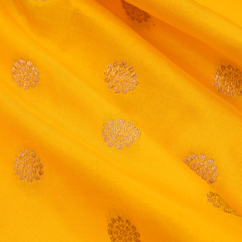 Saffron Yellow Banarasi Fabric With Floral Buttis