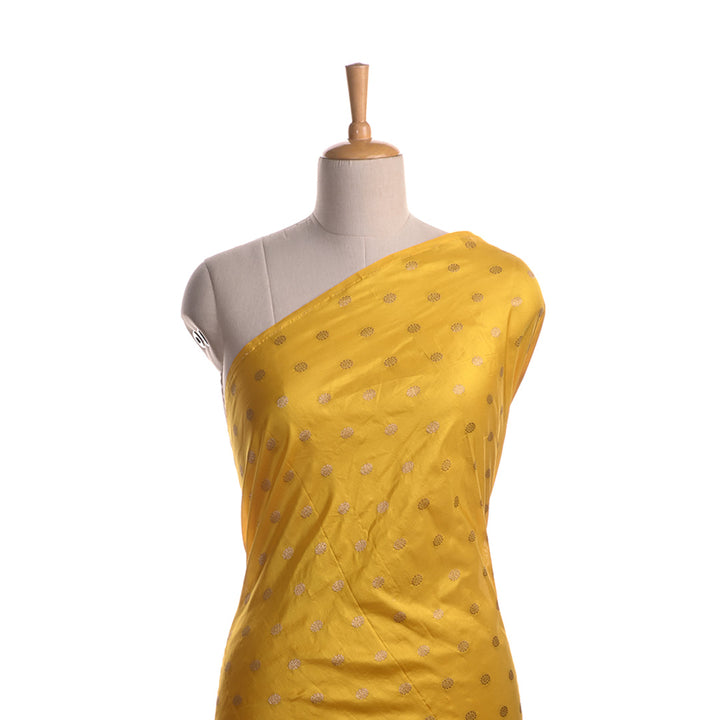 Saffron Yellow Banarasi Fabric With Floral Buttis